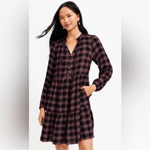 Loft plaid metallic plaid dress